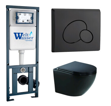 Унитаз с инсталляцией WeltWasser MARBERG 410 + MERZBACH 043 GL-BL + MAR 410 RD MT-BL