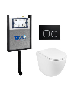 Комплект унитаза WeltWasser AMBERG 404 + MERZBACH 002 GL-WT + AMBERG RD-BL кнопка черная