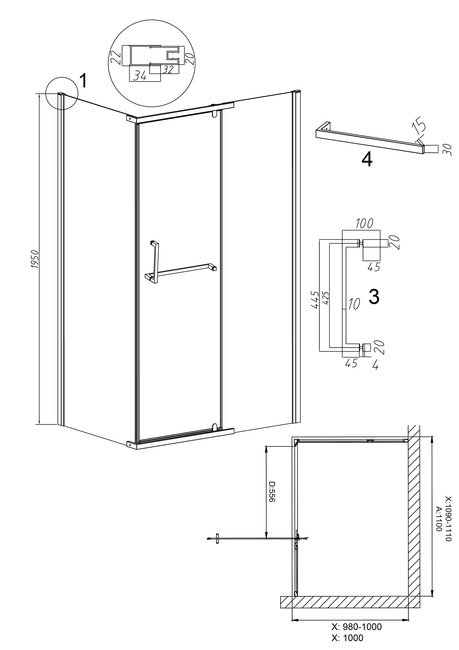 Grossman Pragma 100.K33.03.110.10.02-200.K33.03.100.10.02 (110х100х195) распашная(левая),хром,стекло шиншилла,2 места