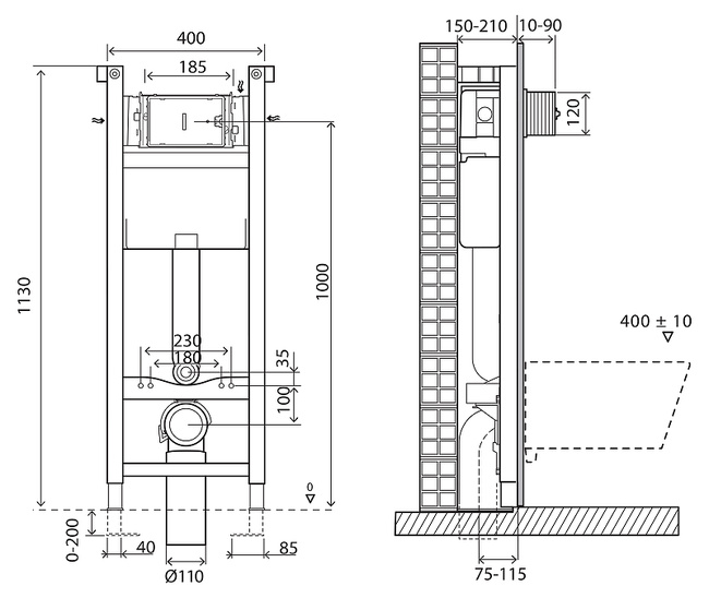 BelBagno BB004-40 EXPERT для подвесного унитаза без клавиши смыва