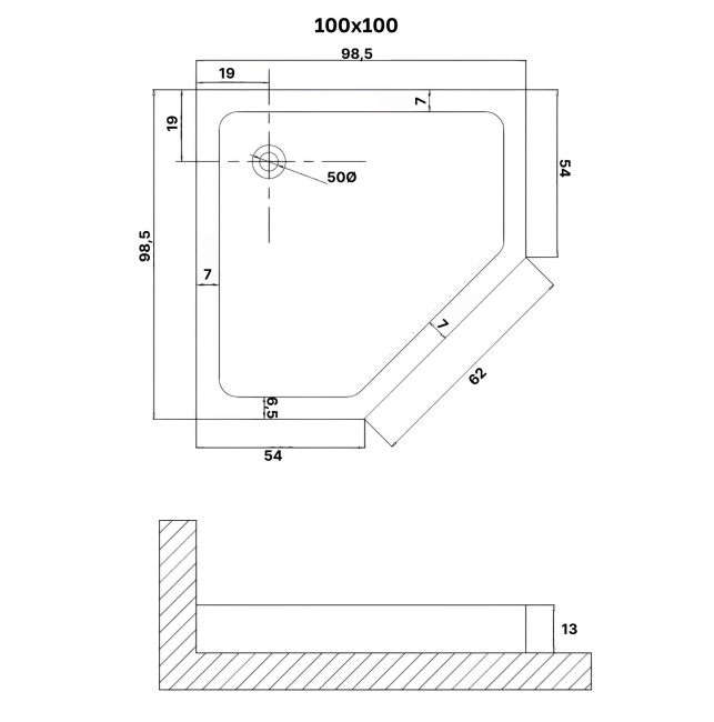 Niagara NG-P1010-14D (100х100х13) трапеция,1 место