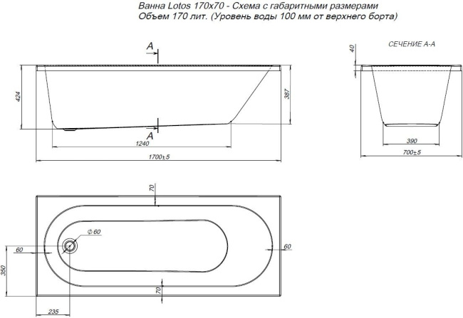 Aquanet Lotos 170x70 (с каркасом)