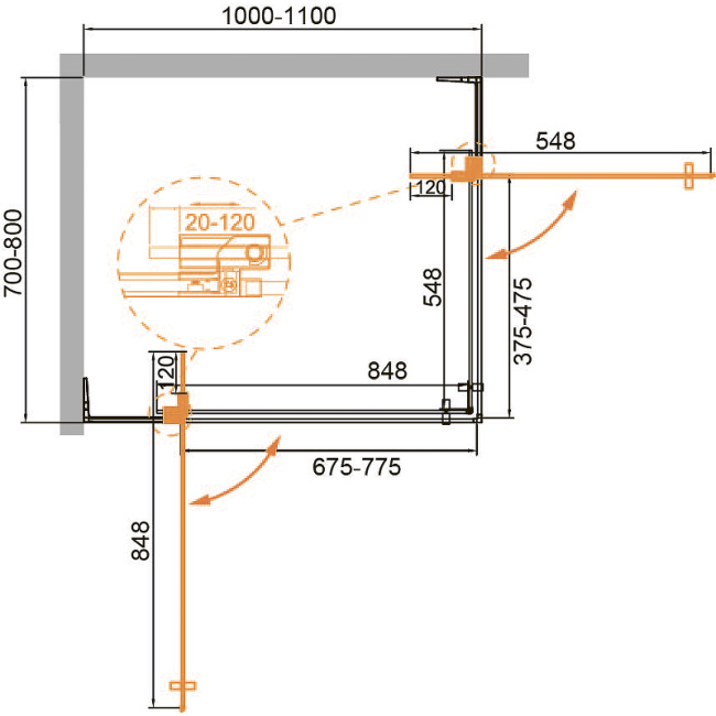 Cezares Slider 110x80 SLIDER-AH-2-70/80-100/110-BR-NERO профиль Черный матовый стекло бронзовое без поддона