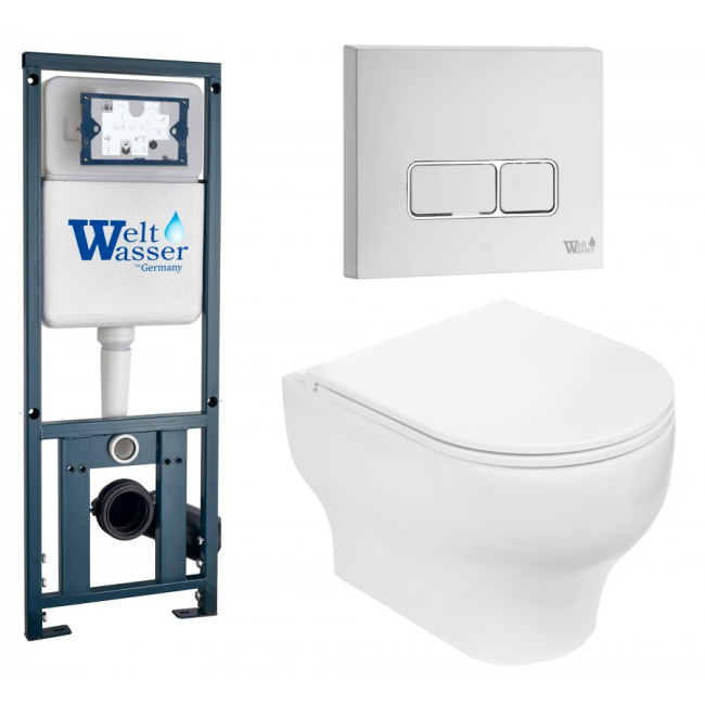 Комплект Weltwasser 10000010376 подвесной унитаз Erlenbach 004 GL-WT + инсталляция Marberg 410 + кнопка MAR 410 SE GL-WT