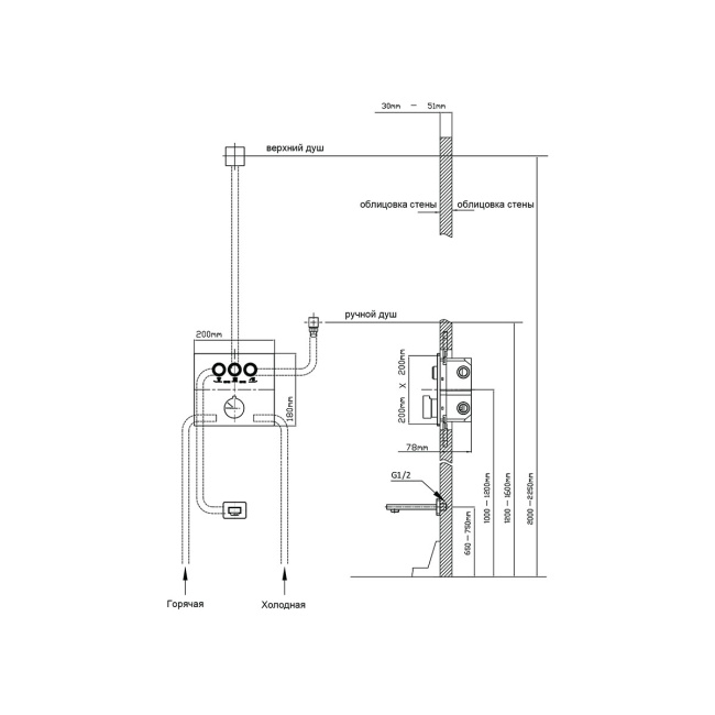 Vincea VSFW-431T1RCH встраиваемый, термостатический, трехрежимный, хром