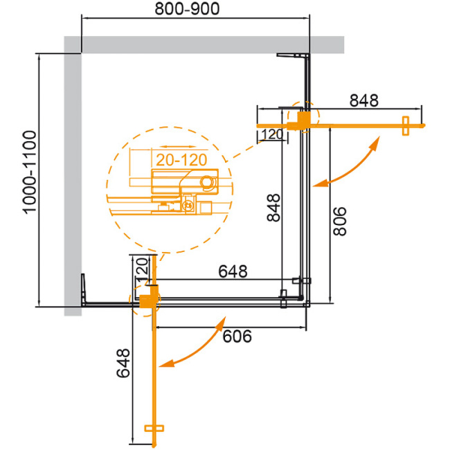 Cezares Slider 110х90 SLIDER-AH-2-80/90-100/110-BR-Cr профиль Хром стекло бронзовое без поддона