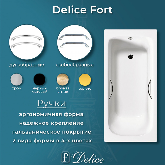 Delice Fort 200х85 (в комплекте ванна с ручками хром, без ножек и слива-перелива)