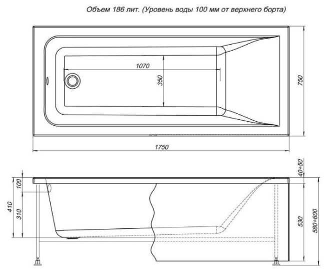 Aquanet Bright 175x75 (с каркасом)