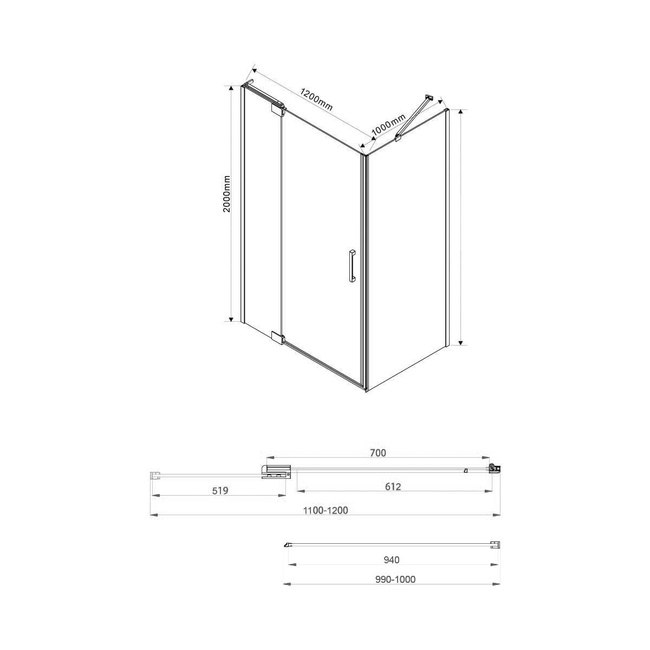 Vincea Extra VSR-1E111210CL, 1100/1200x1000, хром, стекло прозрачное без поддона