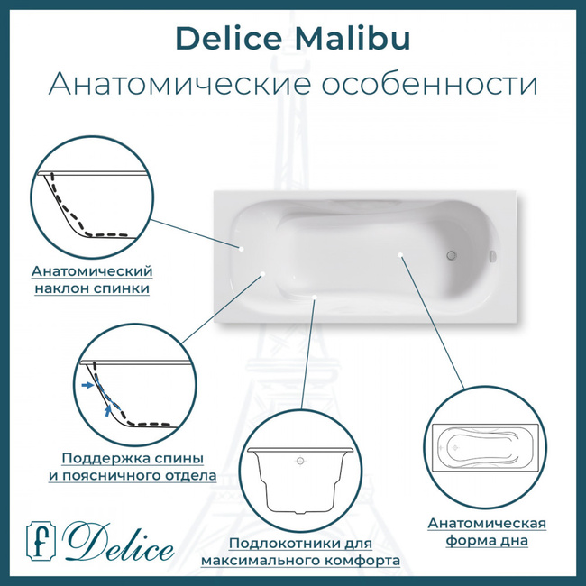 Delice Malibu 170х75 (в комплекте только ванна, без ножек и слива-перелива)