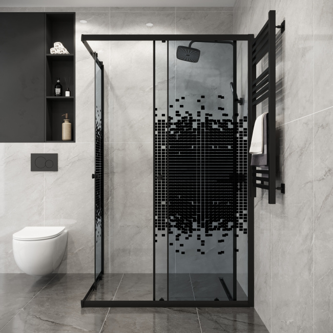 Niagara Eco NG-1018-14QBLACK (100х80х190) прямоугольник,раздвижное,черный,стекло мозаика,1 место, без поддона в комплекте