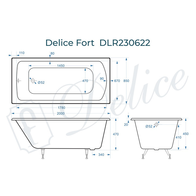Delice Fort 200х85 (в комплекте только ванна, без ножек и слива-перелива)